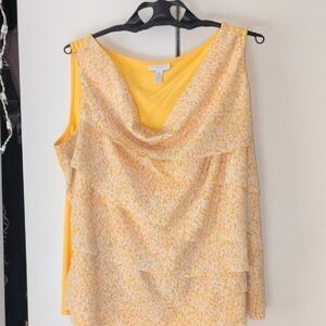 Charter Club Yellow and Cream Sleeveless Layered Blouse